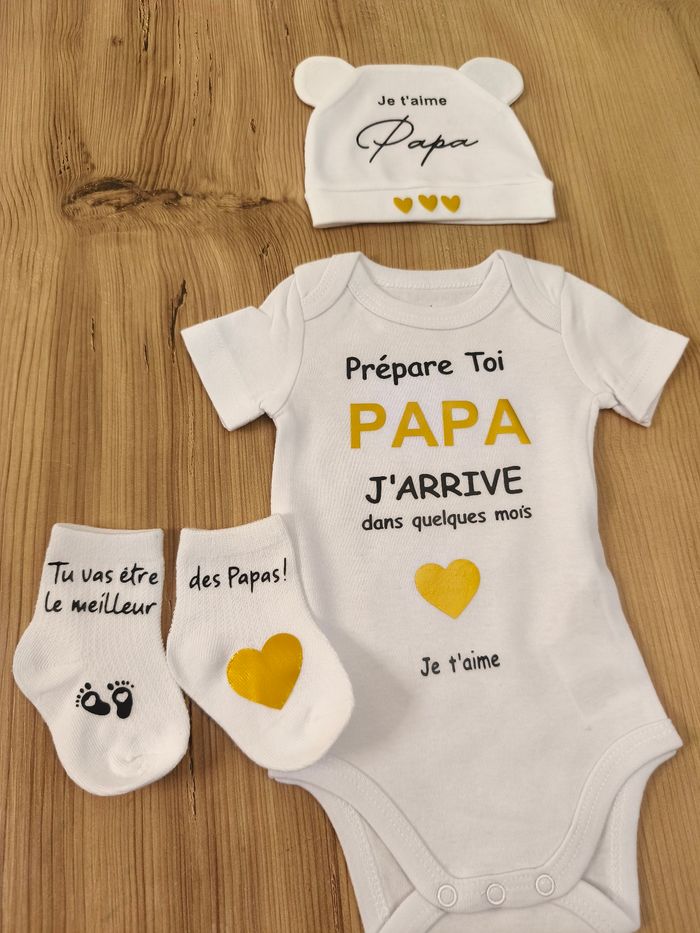 Ensemble bébé bodie bonnet et chaussettes annonce grossesse cadeau surprise papa - photo numéro 3