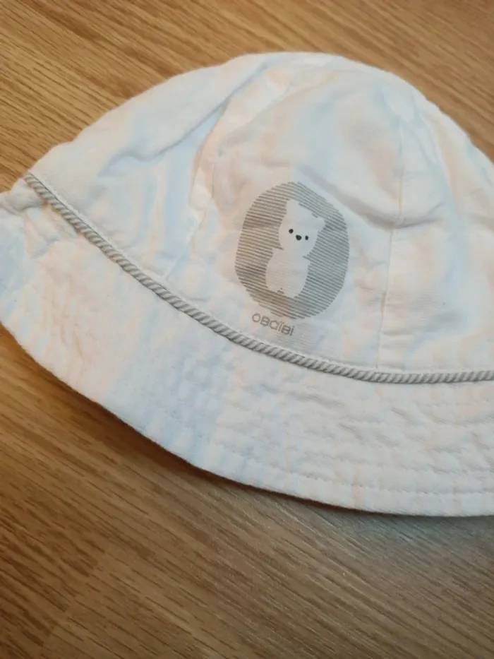 Chapeau été soleil bébé blanc avec ours obaibi - photo numéro 2
