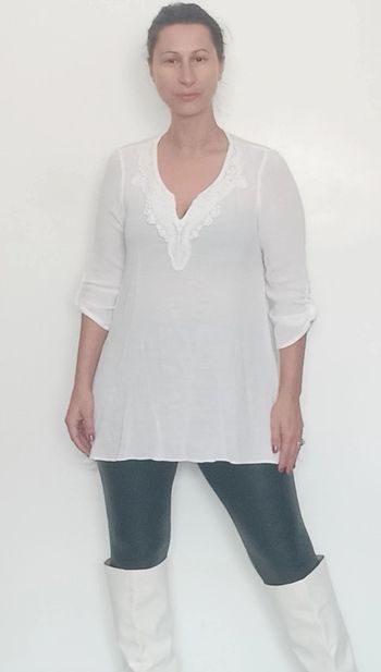 Blouse tunique brodée manches 3/4