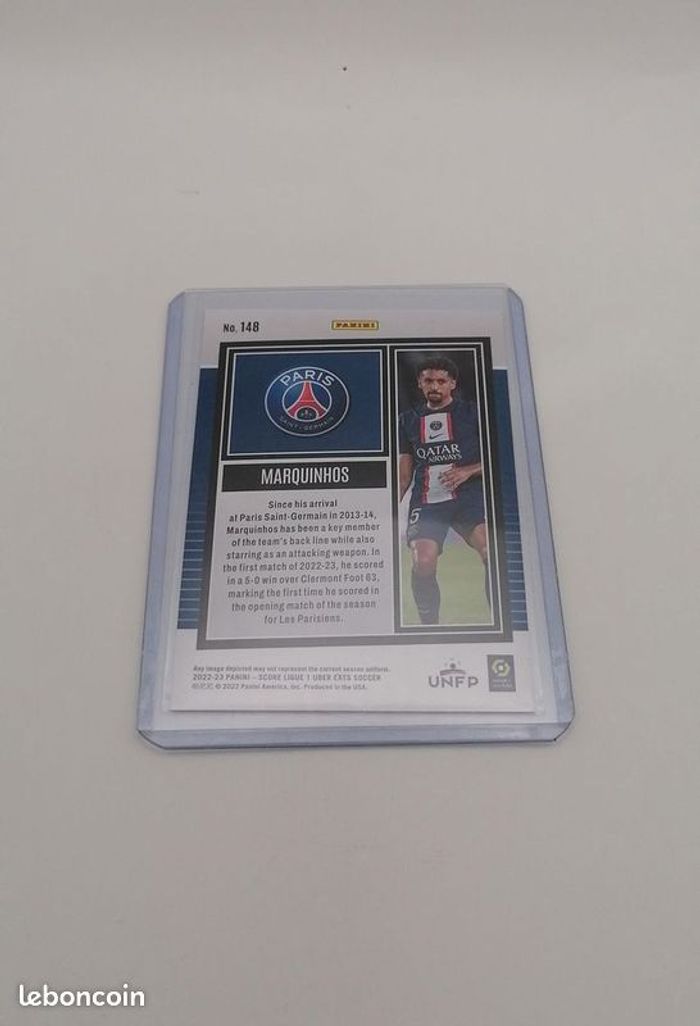 Carte Panini score Ligue 1 2022-23 Marquinhos n°148. - photo numéro 3