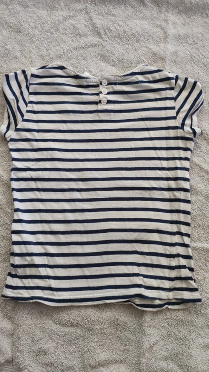 T-shirt okaidi 8 ans blanc et bleu fleurs rayures - photo numéro 4