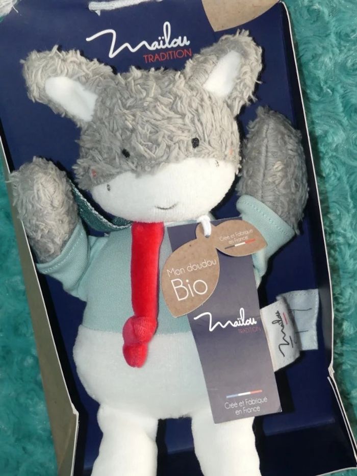 Doudou âne Mailou bio blanc gris 🐎Neuf - photo numéro 2