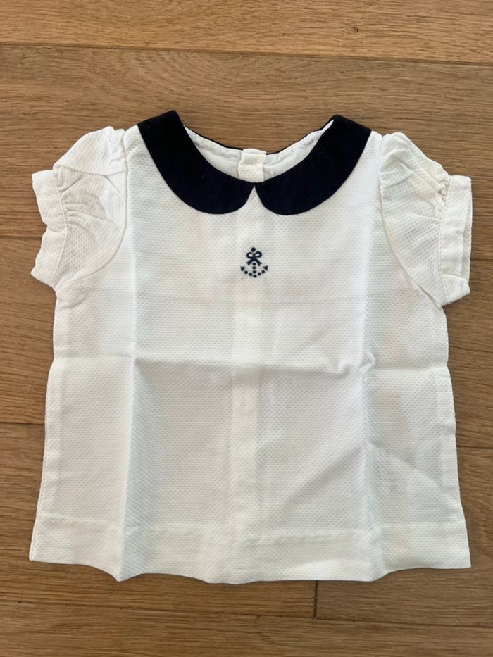 Vend lot de 2 blouses manches courtes jacadi 6 mois neuf sans étiquette - photo numéro 2