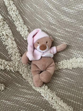 Peluche doudou mini nattou ours marron et rose très bon état