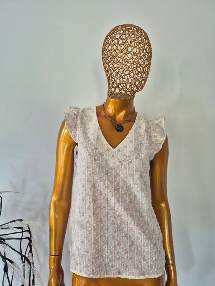 Blouse Femme Rose et Crème manches courtes Taille L/40