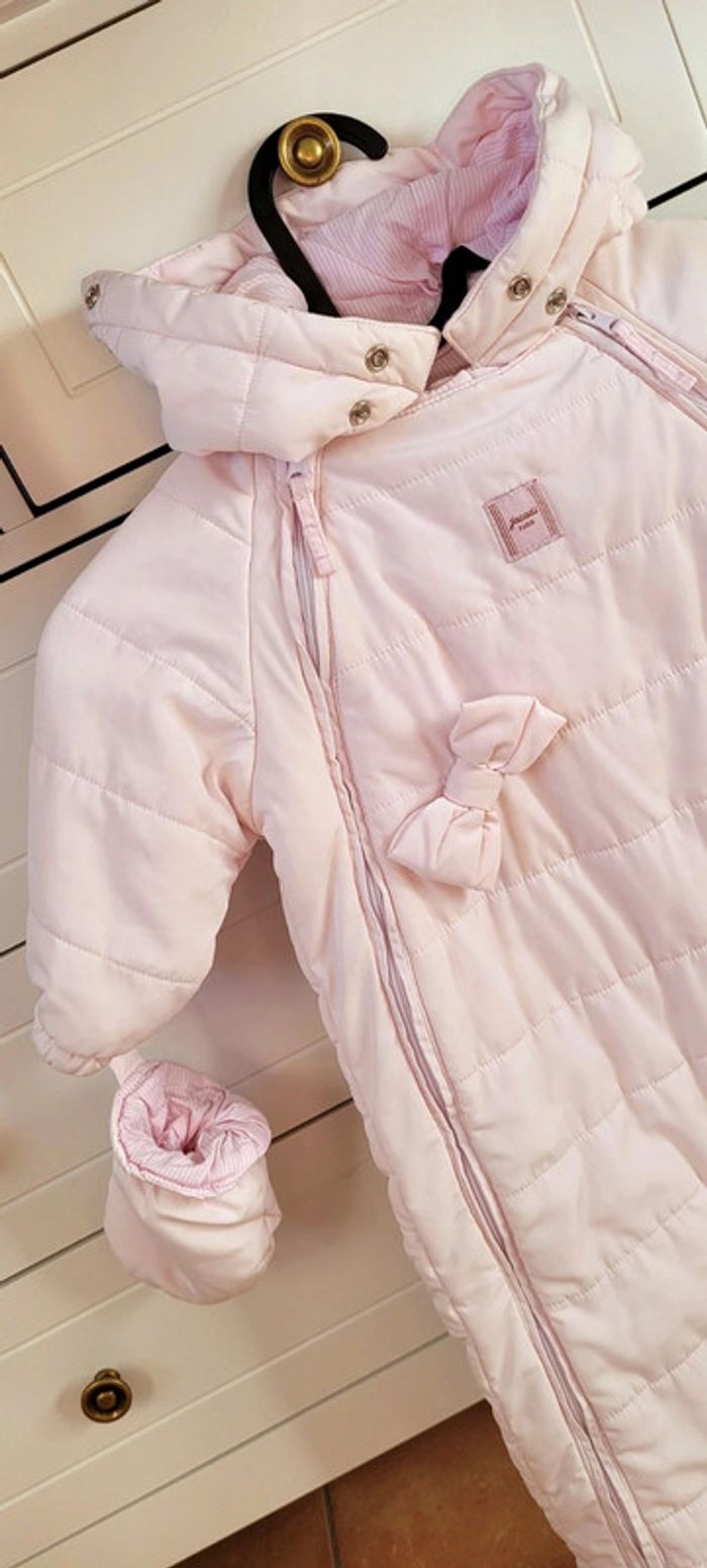 Magnifique Combi-pilote avec moufles, capuche, imperméable-Rose clair-vichy-Jacadi 6mois Neuve - photo numéro 3