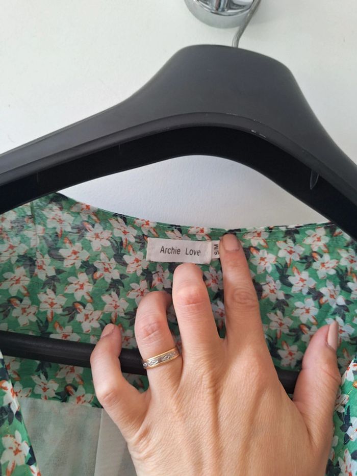 Robe femme fleurie verte et blanche t38 - photo numéro 2