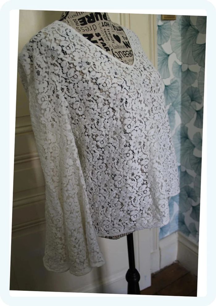 Blouse Zara dentelle blanche L - photo numéro 5