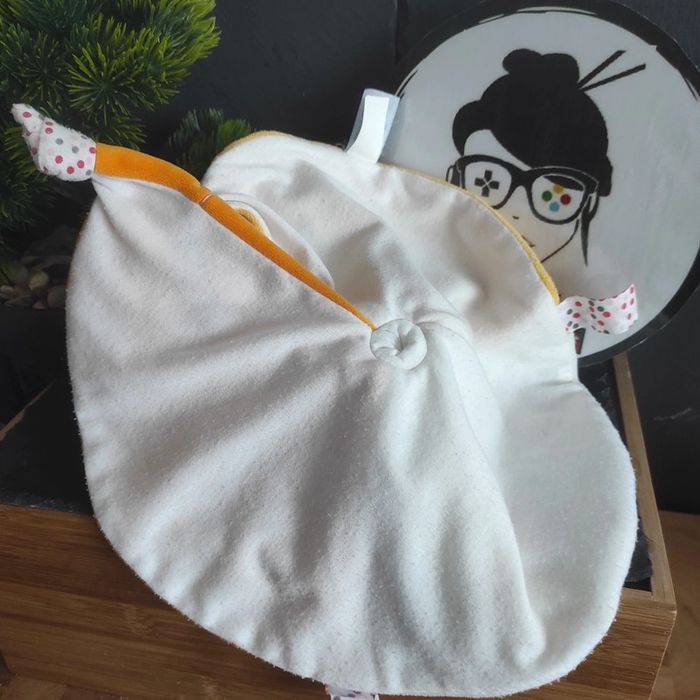 Doudou ours Mouton Vache bonnet Gipsy orange jaune blanc Fleur Pois Rond Point #geektradedoudou - photo numéro 2
