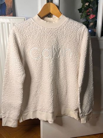 Sweat polaire col rond Calvin Klein blanc écru beige - Taille M