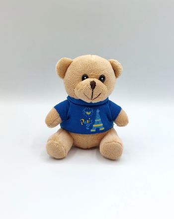 Mini peluche ours ourson beige CTD Paris tee-shirt bleu tour Eiffel doudou 13 cm