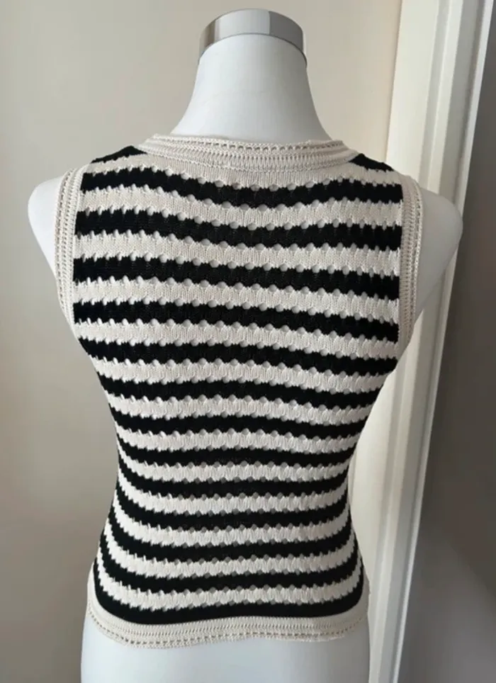 Atelier evene top maille crochet noir et crème Taille S/M - photo numéro 4