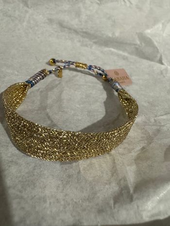 Bracelet manchette fils tissés or réglable fils tressé rose bleu habaha Paris 