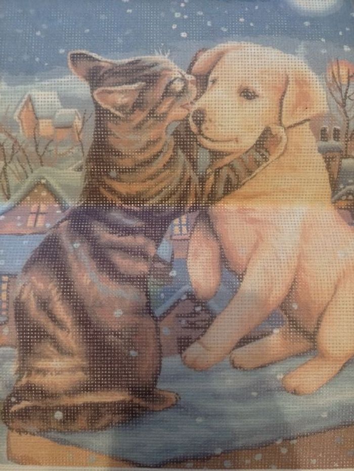 Toile canevas chiot et chaton à la neige