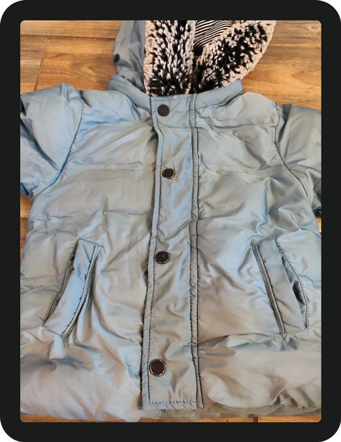 Doudoune avec capuche bleu gris Obaibi Taille 18 mois - photo numéro 4