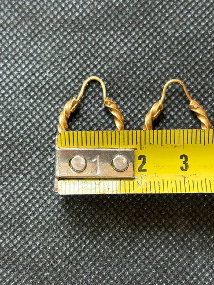Belle paire de boucles d’oreilles «créoles » torsadées en or 18 carats femme TBE - photo numéro 6