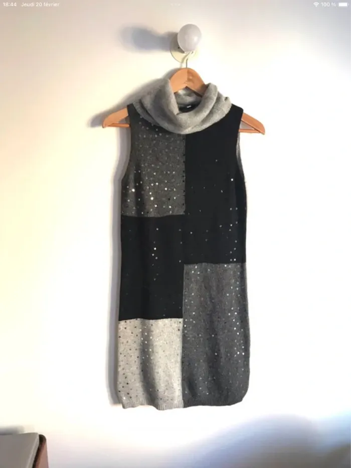 Robe pull grise et noire à sequins Clockhouse taille S