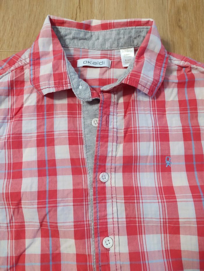 Chemise à carreaux Okaïdi 8 ans blanc rouge - photo numéro 2