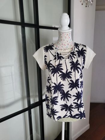 Blouse imprimer beige et bleu, le temps des cerises,  XS