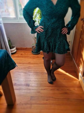 Robe bleu verte léopard dos nu manches longues vestido /Vestito / Dress