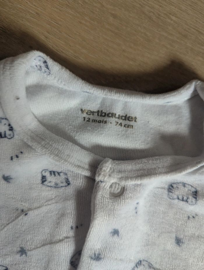 Pyjama velours chat blanc Vertbaudet 12 mois - photo numéro 2