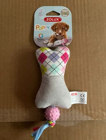 Jouet Peluche Puppy Tiny os Gris sonore Dimensions : 20 cm longueur, 8 cm largeur