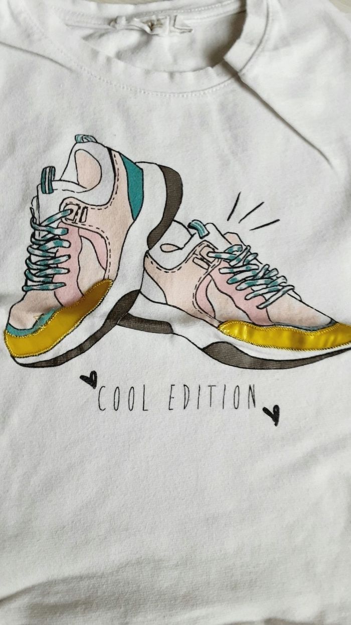 Vêtement fille tee-shirt manches courtes blanc motif baskets Orchestra 4 ans - photo numéro 2