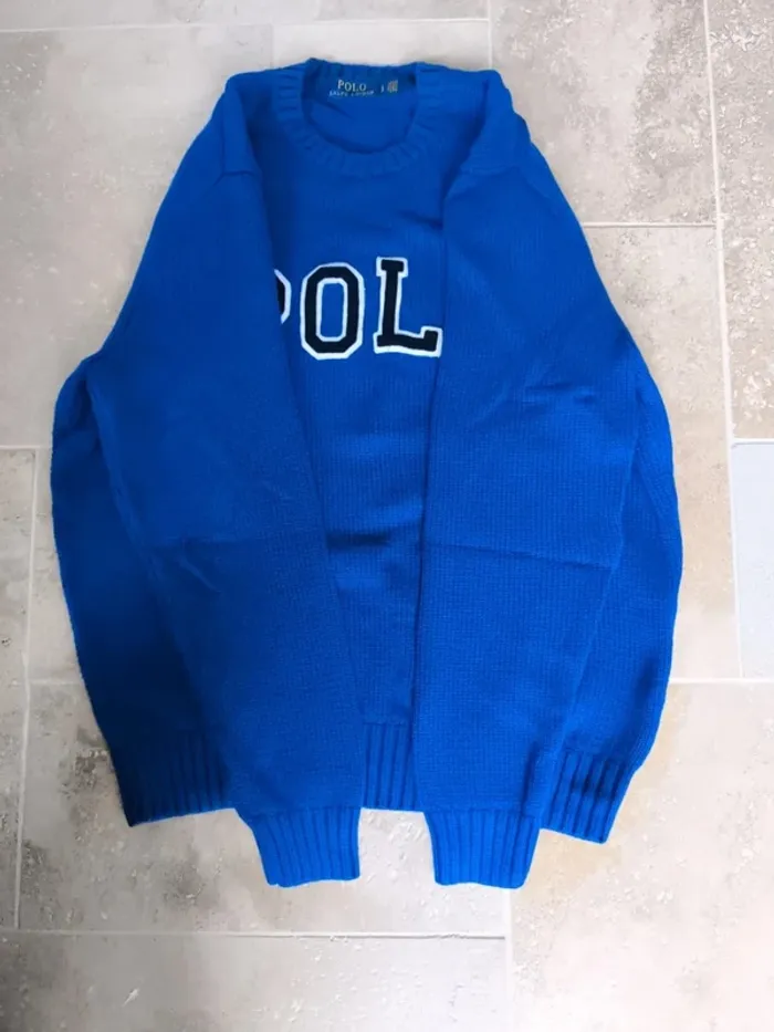 Pull col rond "Polo" bleu électrique Ralph Lauren L comme neuf - photo numéro 10