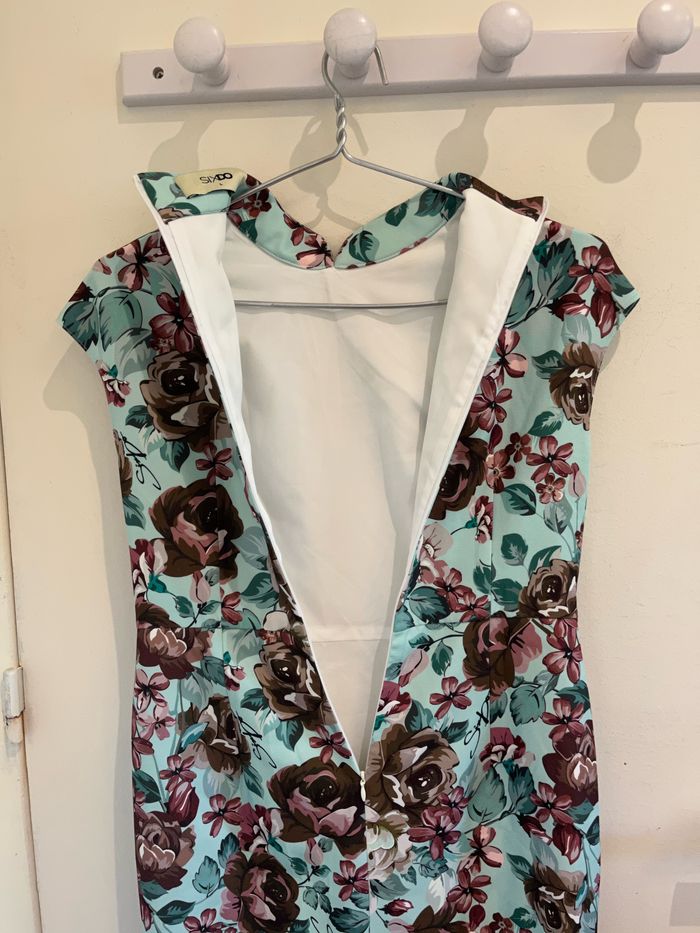 Robe longue fleurie bleu clair / turquoise vintage sixdo taille L - photo numéro 6