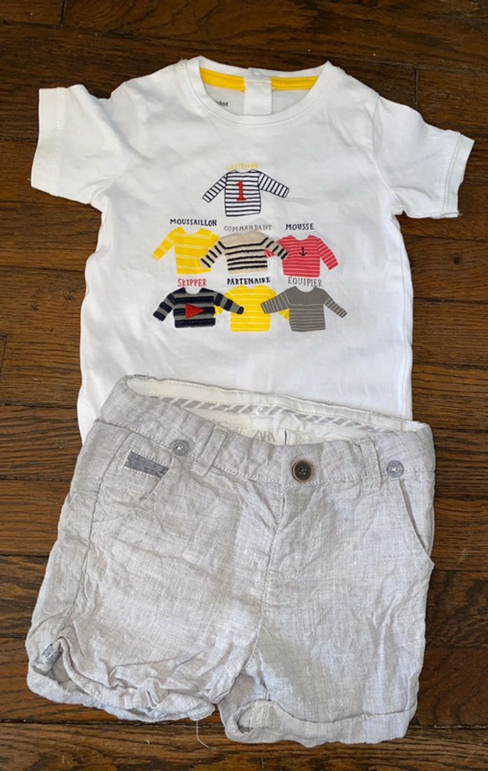 T-shirt vertbaudet et short zara 9 mois