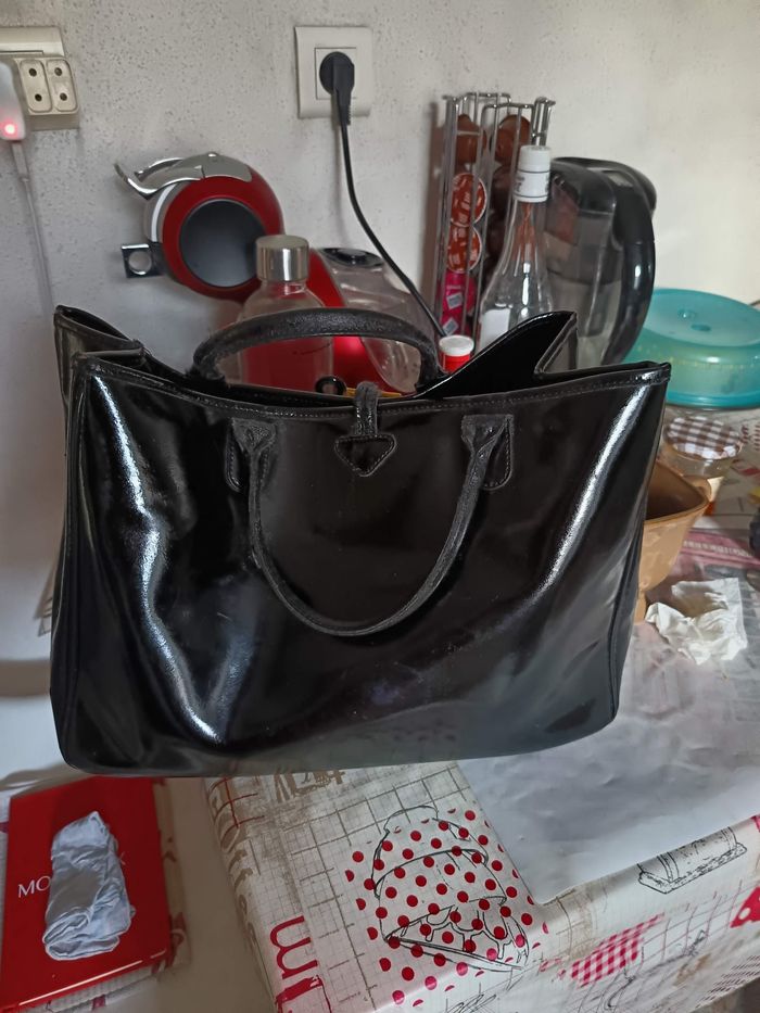 Sac Longchamp roseau noir vernis grande dimension - photo numéro 2