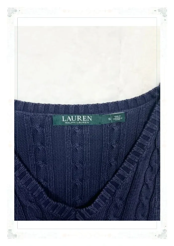 Ralph Lauren pull femme coton torsadé bleu marine col V taille S - photo numéro 6