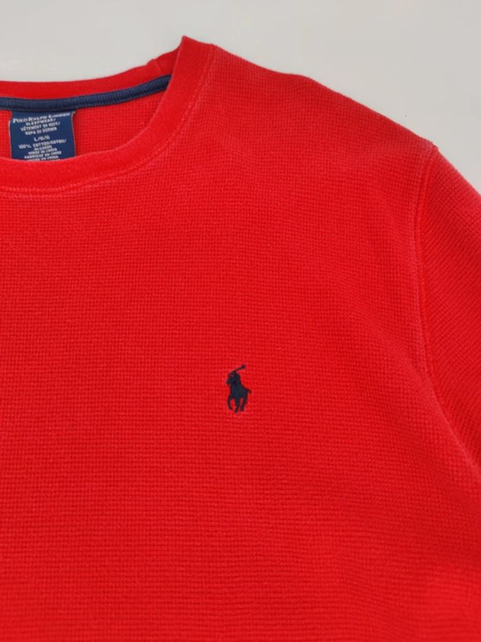 Pull Crewneck Léger Ralph Lauren Nid D'abeilles Rouge Logo Brodé Bleu Marine Taille L Homme - photo numéro 4