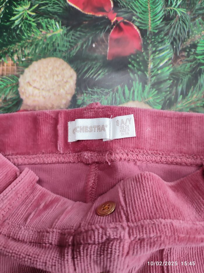 Pantalon stretch en velours fille rose 8 ans - photo numéro 2