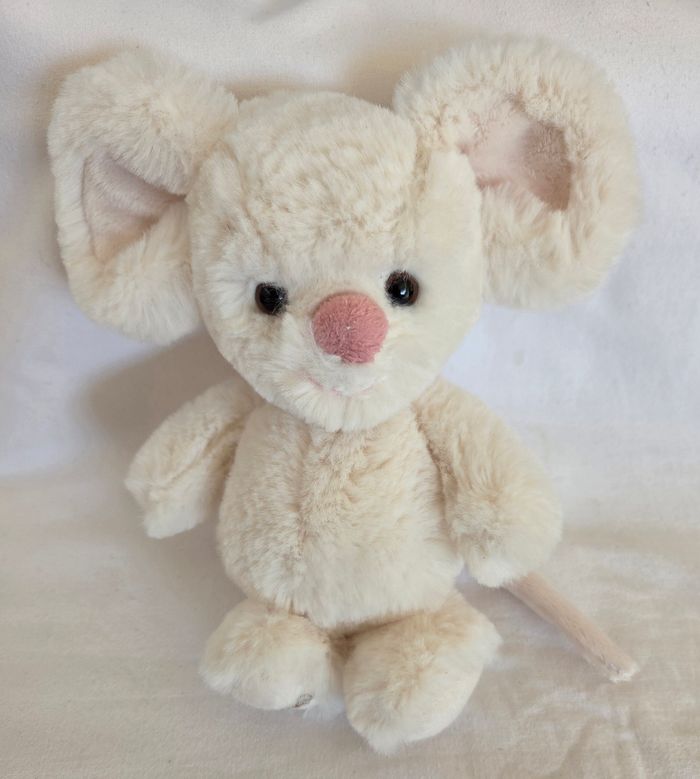 Doudou peluche souris blanche- Nez rose - Bukowski