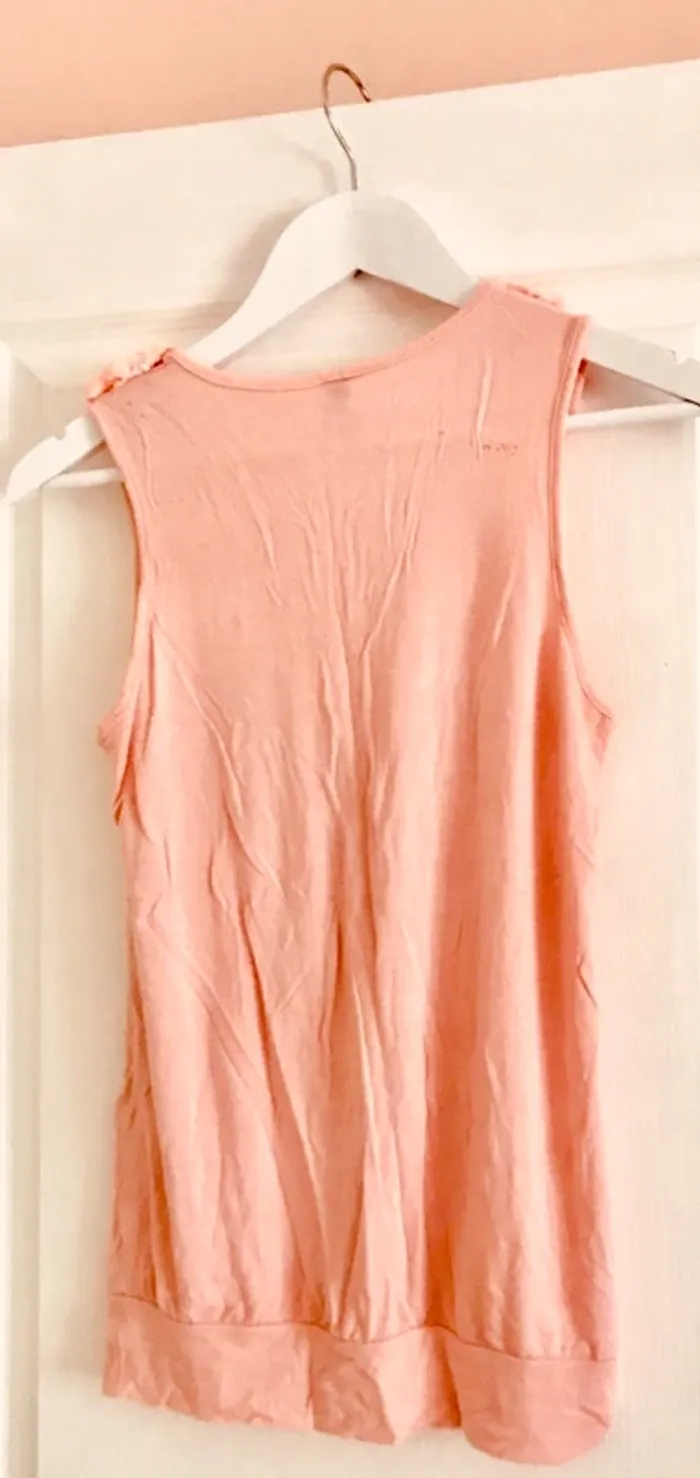 # haut femme, rose orangée, avec perles, taille unique # - photo numéro 2
