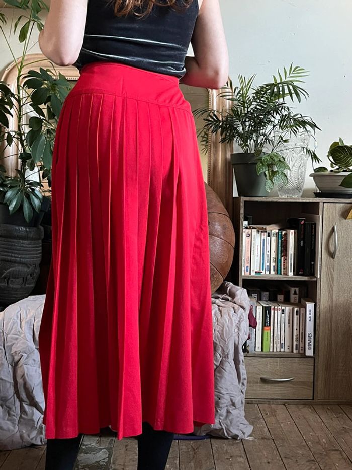 Jupe longue plissée taille haute avec fente - rouge - photo numéro 8