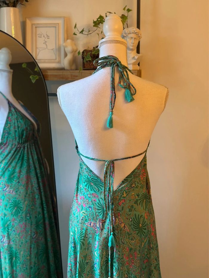 Robe longue imprimé fleuri, dos nu, en soie taille U - photo numéro 7