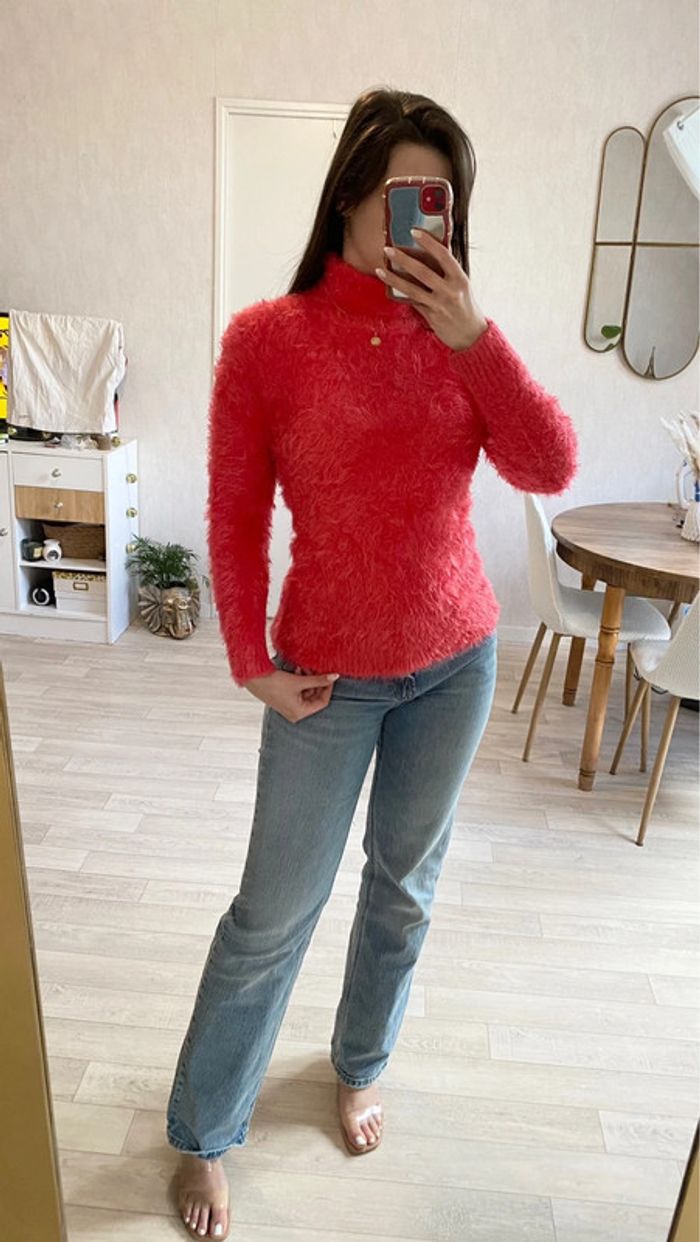 Pull col roulé moumoute rose