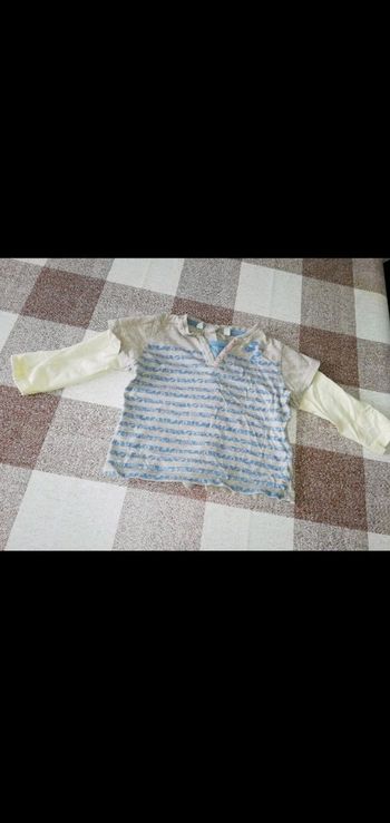 Tee shirt 12 mois manches longues rayé bleu/beige  Disney Mickey