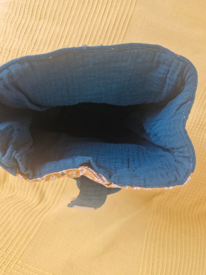 Jolie trousse en tissu doublé bleu canard et jaune moutarde - photo numéro 6