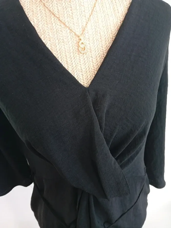 Chemise noir ample manches trois quart effet cache ventre - photo numéro 2