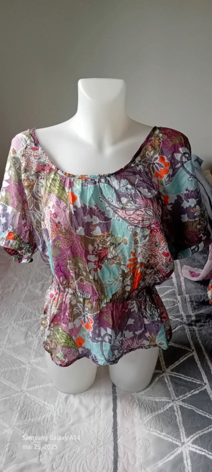Blouse légère motif fleurs colorées femme 42/44 camaïeu