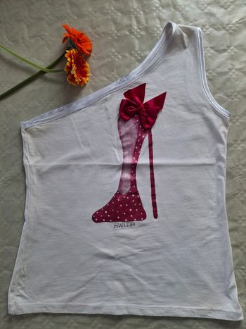 Épaule dénudée/monomanche court - blanc et fuschia - taille unique