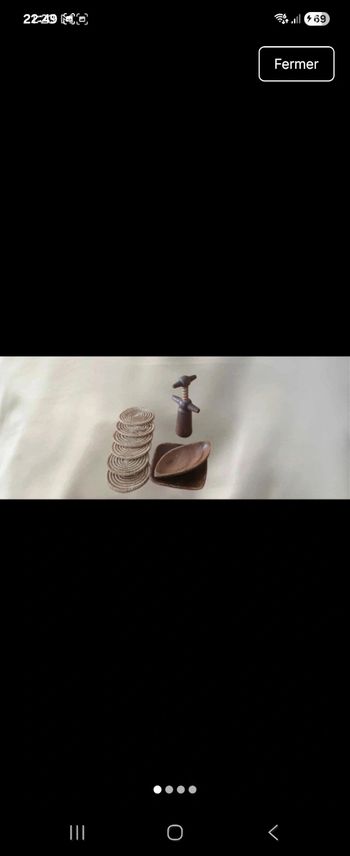 Lot déco bois & fibres naturelles – dessous de verre + coupelles + tire-bouchon