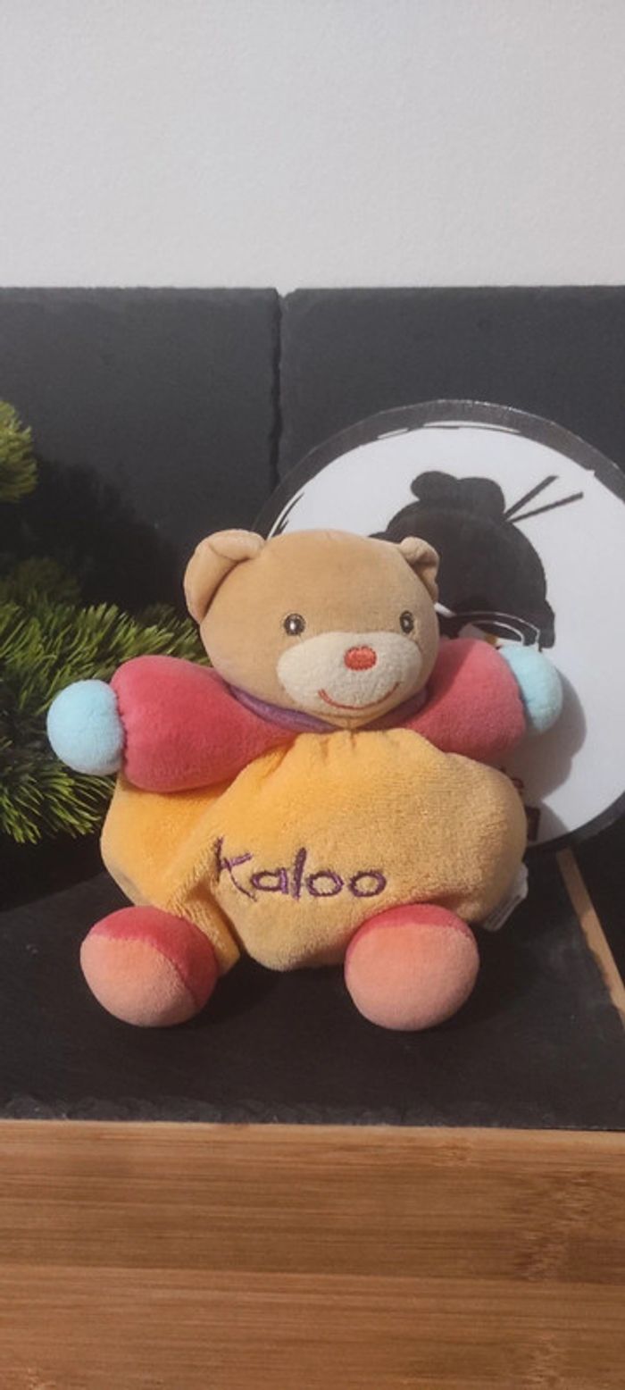 Doudou Lapin Kaloo orange rouge col mauve 17 cm bleu marron jaune Boule Peluche