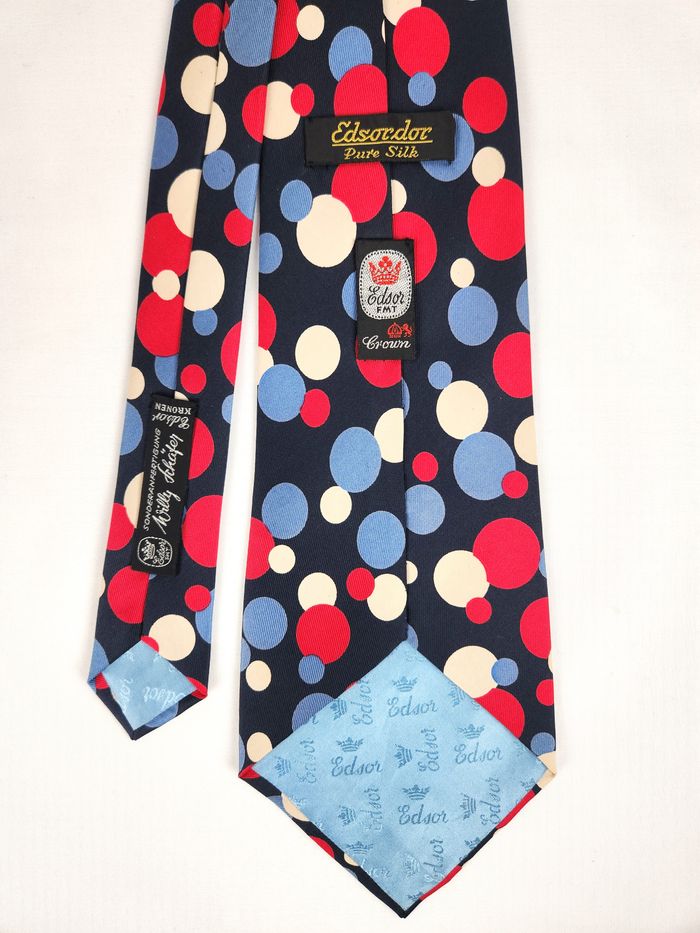 Cravate Edsor Kronen - 100% Soie à Pois - Bleu Marine & Multicolore - photo numéro 4