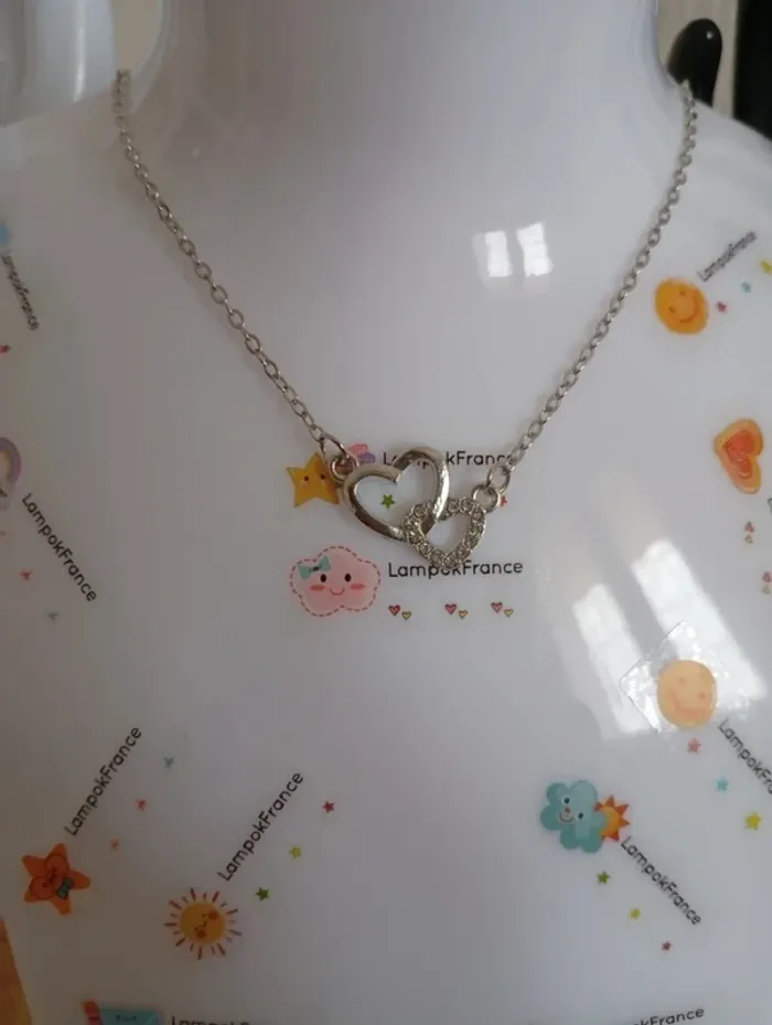 Collier original double coeur en acier inoxydable - photo numéro 2