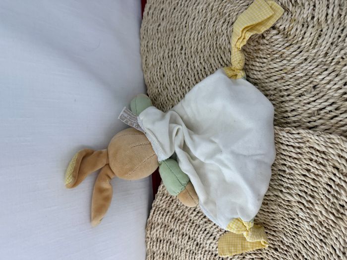 Doudou lapin plat blanc vert vichy jaune TAKINOU - photo numéro 4