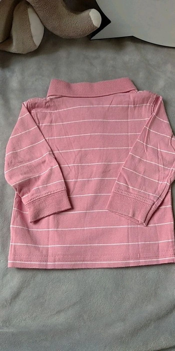 Chemise polo manches longues Garçon 6 mois rose rayé blanc 100% coton Alston 214 Grain de blé - photo numéro 11